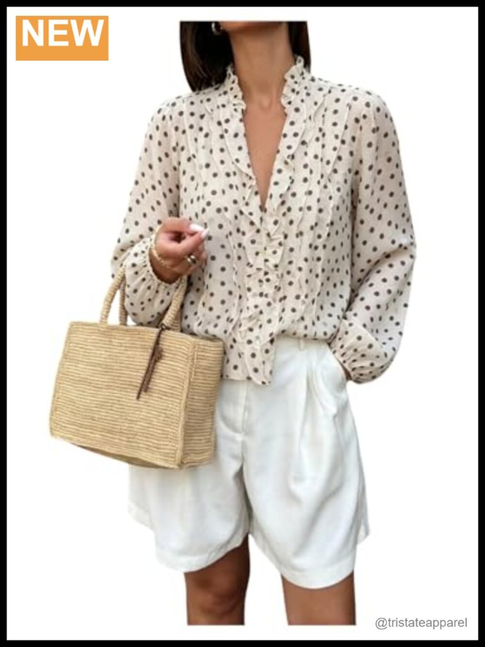 Women's Polka Dot Ruffled Blouse Long Sleeve Button Down Mock Neck Office Shirt